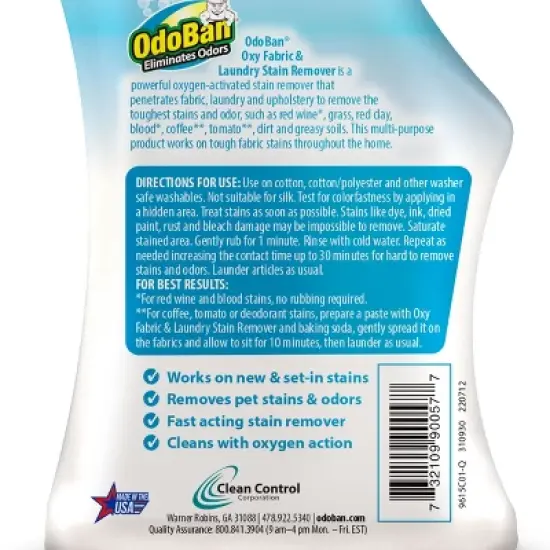 OdoBan Ready-to-Use Oxy Fabric and Laundry Stain Remover, 32 Ounce Spray image {2}