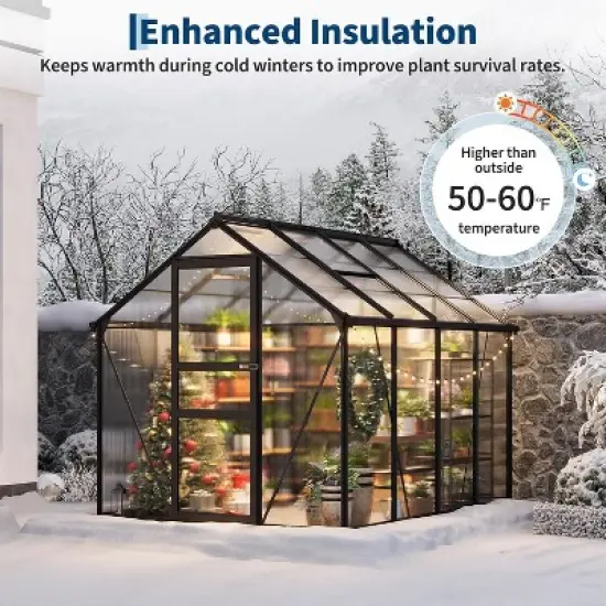 Garvee 6 x 8 FT Greenhouse, Greenhouse with Aluminum Frame, Lockable Door and Ajustable Roof Vent  for Outside Garden Backyard, Patio, Black image {5}