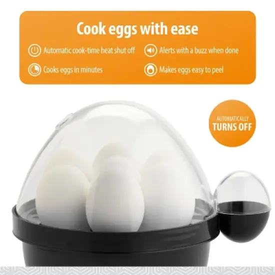 Toastmaster Rapid Electric Egg Cooker with Auto-Off, 7 Egg Capacity for Soft, Medium and Hard Boiled Eggs, Poaching Tray, Black image {3}
