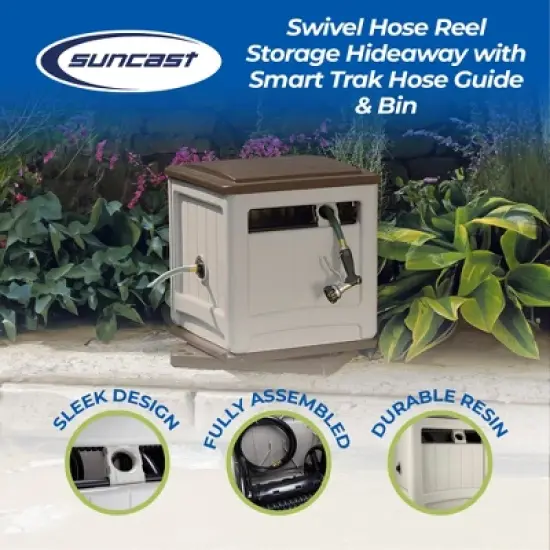 Suncast Swivel Hose Reel Storage Hideaway w/Smart Trak Hose Guide & Bin (2 Pack) image {1}