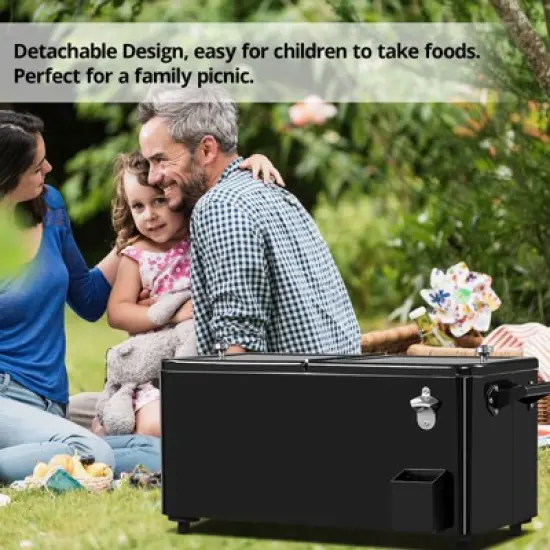 Karl Home Black Detachable 80 Qt. Outdoor Rolling Cooler Cart image {9}