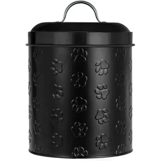 Amici Pet Medium Black Metal Canister (104 Oz) - Airtight Gasket Lid & Handle, Embossed with Puppy Paws - Decorative Pet Food Storage Jar image {3}