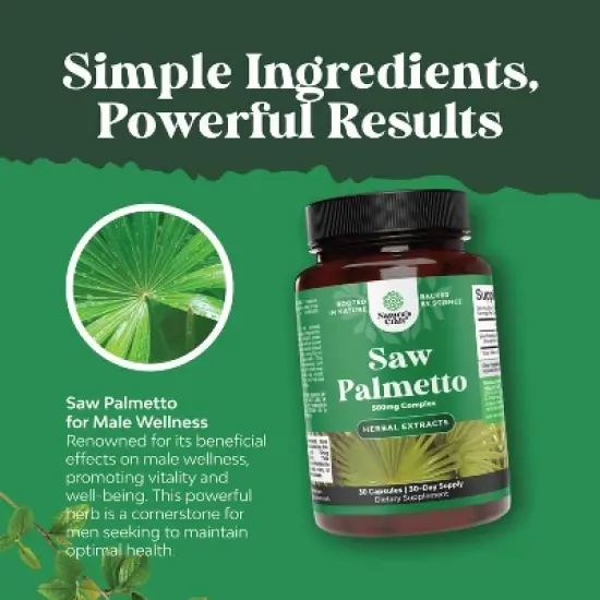 Saw Palmetto Capsules, Advanced Hair Health and Urinary Support with Plant Sterols & Flavonoids, Nature's Craft, 30 ct image {4}