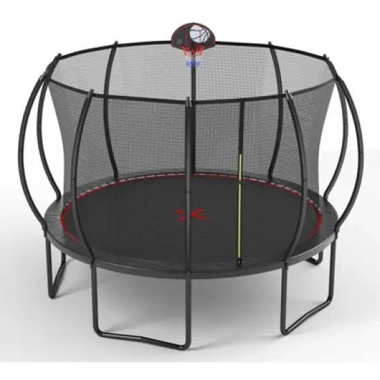 HFYee 8/12/14FT Starter Trampoline Kit Soft Basketball Board & Inflator for Ages 4+ Blue Safety Net image {1}