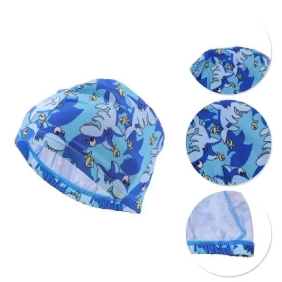 Unique Bargains Polyester Shark Pattern Swim Cap 5.91"x8.27" Sky Blue 1 Pc image {2}
