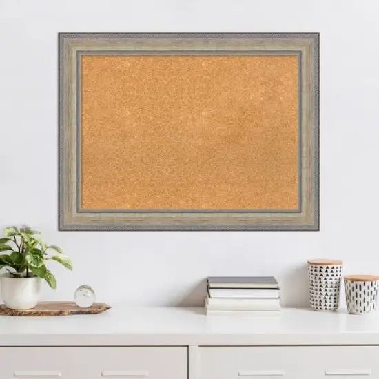 33"x25" Wood Frame Natural Cork Board Fleur Champagne Silver - Amanti Art image {8}