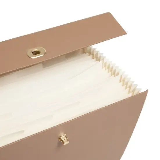 U Brands 19 Pocket Recycled Pleather Expandable File Light Brown: File Organizer & Holder, Letter Size, Storage Bin image {7}