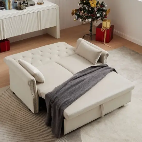 NicBex 55 Inch Loveseat Sofa with Pull-Out Bed and Adjustable Backrest Upholstered Sleeper Sofa Couch with 2 Lumbar Pillows for Living Room image {4}