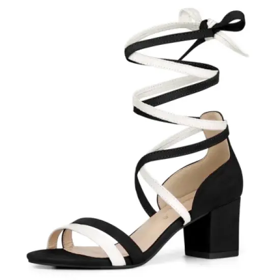 Allegra K Women's Open Toe Color Block Heel Lace Up Sandals image {12}
