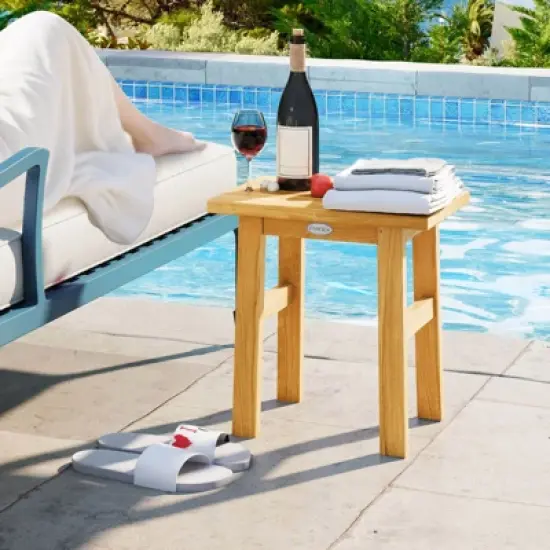 Costway 18" Teak Shower Bench Waterproof Spa Bath Stool for Shaving Legs for Bathroom image {5}