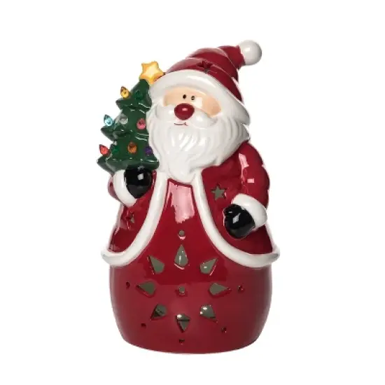 Transpac 9.5 in Red Ceramic Light Up Santa Tree Christmas Decorative Object image {1}