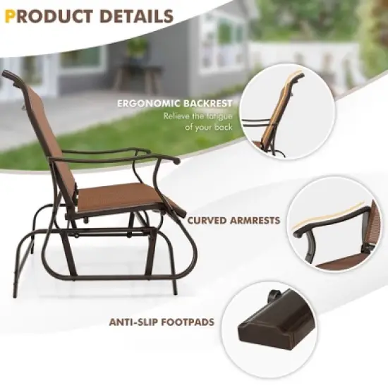 Tangkula 2-Person Outdoor Glider Chair Patio Rocking Lounge Chair w/ Breathable Fabric image {6}