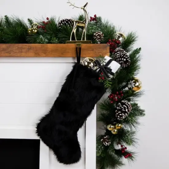 Northlight Sable Faux Fur Christmas Stocking with Pom Poms - 20.5" - Black image {1}