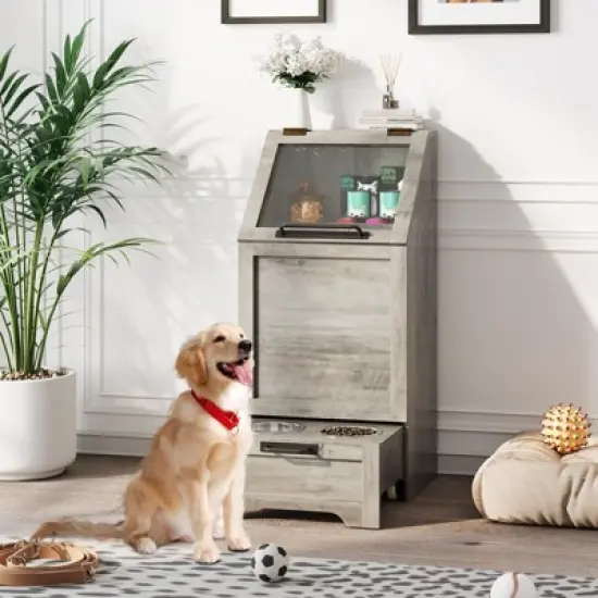 ODK Dog Feeding Station with 2 Elevated Bowls, Dog Food Storage Cabinet, Flip Top Pet Feeding Station, Food Storage Container,Pet Toy Organizer image {7}