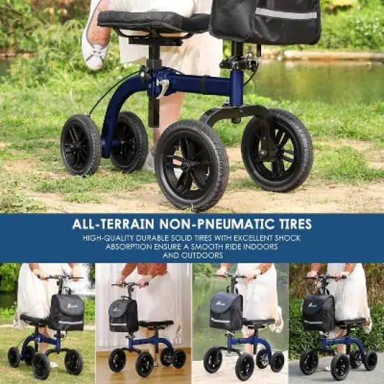 Lycvki Adjustable All Terrain Knee Rollator Walker for Broken Leg Ankle Injuries with 10" Big Wheels, Dual Brakes image {1}