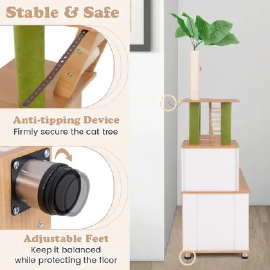 Tangkula All-in-One Cat Tree w/ Litter Box Enclosure Cat Tower Scratching Posts Ladder image {7}