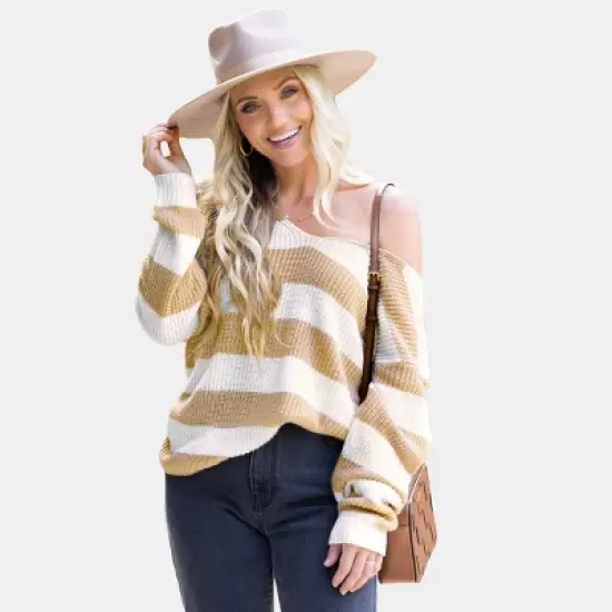Women's Striped V-Neck Sweater - Cupshe image {8}