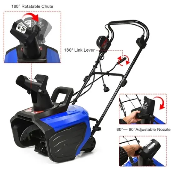 15Amp Corded Snow Blower w/ 180&deg;Chute Rotation & 2 Transport Wheels Red\Blue image {7}