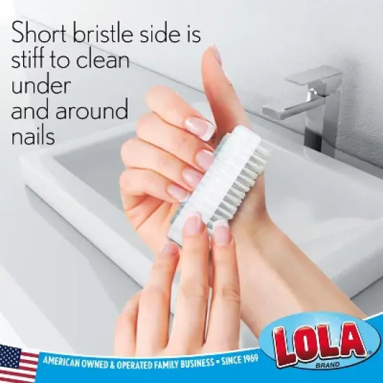 Lola Products "Classic" Hand & Nail Brush, 2 Sided - Soft & Stiff, Long-Lasting, Comfortable No-Slip Grip, Cleans Hands & Fingernails, White, 1 Pack image {2}