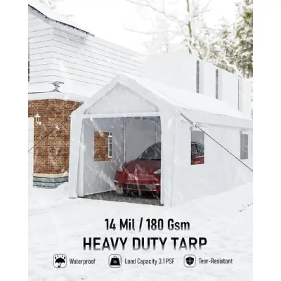 10 x 20 Ft Heavy-Duty Carport, Portable Garage, 180g PE Waterproof Canopy and 8 x 1.0 mm Poles for Full-Size Pickup Trucks, Boats, and SUVs image {3}
