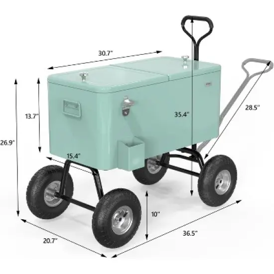 VINGLI 80 Quart Wagon Rolling Cooler Ice Chest, w/Long Handle and 10" Wheels image {5}