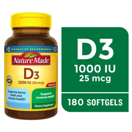 Nature Made Vitamin D3 1000 IU (25 mcg), Bone Health and Immune Support Softgel image {7}