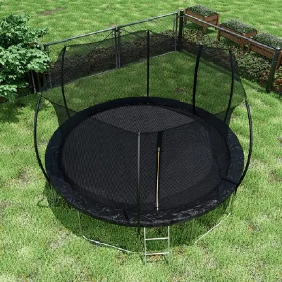 QingMoon 14FT Trampoline With Fence,360-Degree Safety Net,Double-side color pad,Ladder,Curved Fence Pole Built To Last For Kids And Adults image {4}