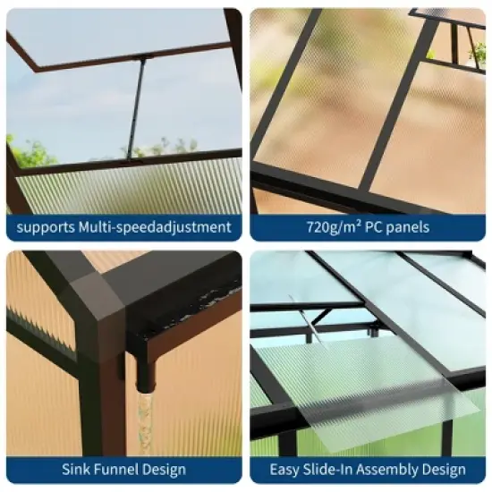 Large Walk in Greenhouses for Outdoors and Garden Planting, Polycarbonate Greenhouse w/Enhanced Aluminum Frame,w/Quick Setup Structure and Roof Vent image {4}