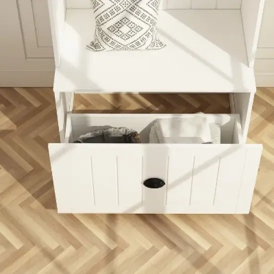 Famapy White Hall Tree Shelf Rack Shoe Storage Coat Organizer Cabinet image {6}