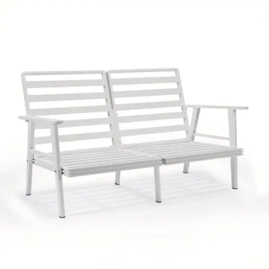 LeisureMod Walbrooke Modern Outdoor Loveseat &ndash; White Aluminum Frame with Removable Cushions, Weather-Resistant Seating for Patio, Deck & Balcony image {3}