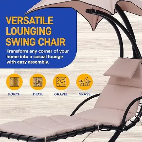 SereneLife Outdoor Swinging Chaise w/a Built-in Pillow and Removable Canopy UV Protection and Foam Covered Armrest image {5}