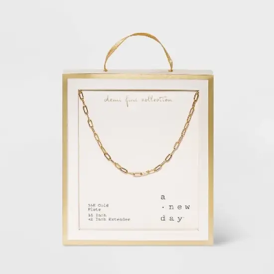 14K Gold Plated 16" Paperlink Chain Necklace - A New Day&trade; image {3}