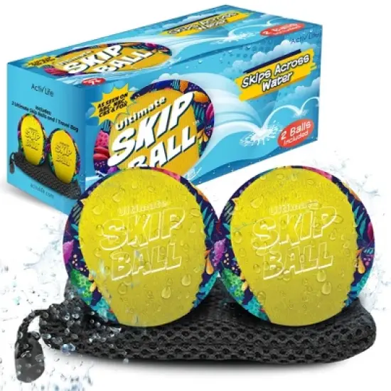 Activ Life 2 Pack Water Skip Balls, Summer Gifts for Kids and Family Beach Games, Ages 7-14 Year Old - Yellow Jungle image {4}