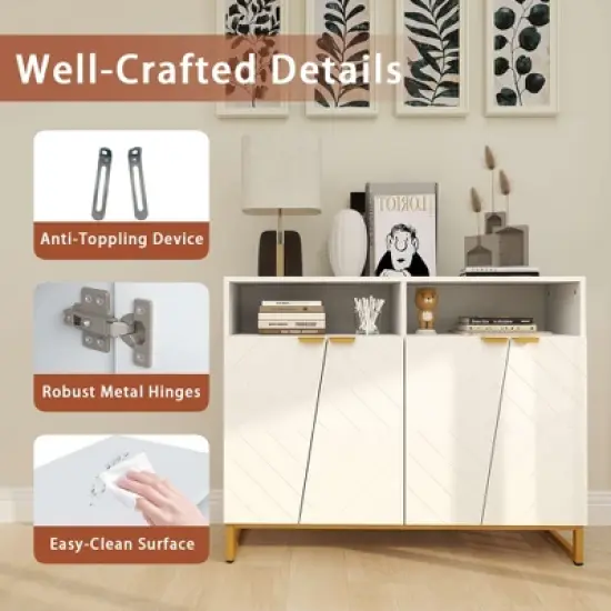 Costway 40" Buffet Storage Cabinet with 4 Doors & Adjustable Shelves Anti-Tipping Kits image {7}