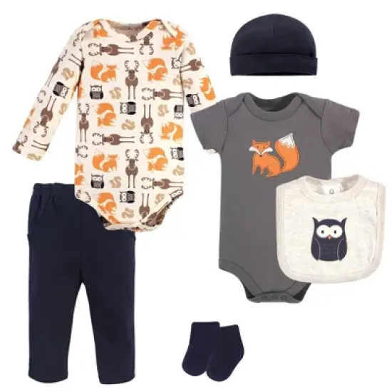 Hudson Baby Infant Boy Cotton Layette Set, Orange Fox image {2}
