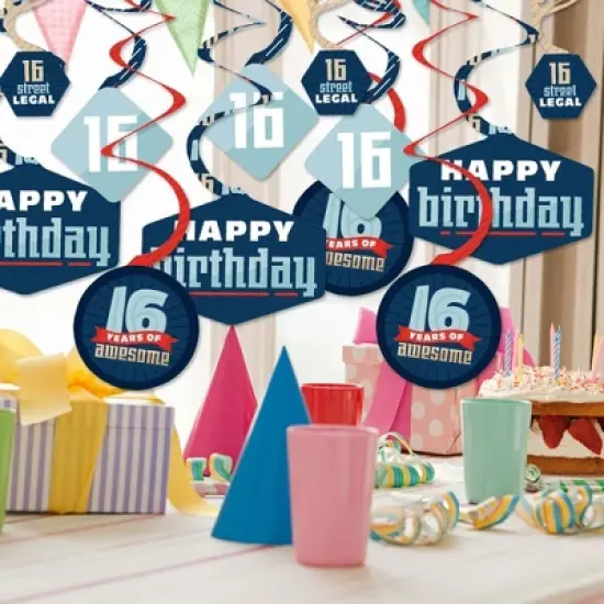 Big Dot of Happiness Boy 16th Birthday - Sweet Sixteen Birthday Party Hanging Decor - Party Decoration Swirls - Set of 40 image {1}