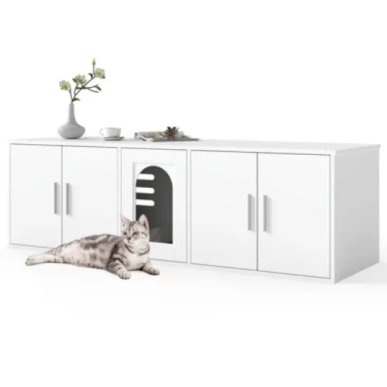 Tangkula 58" Hidden Cat Washroom Furniture w/ Double Rooms Sisal Scratching Mat image {10}