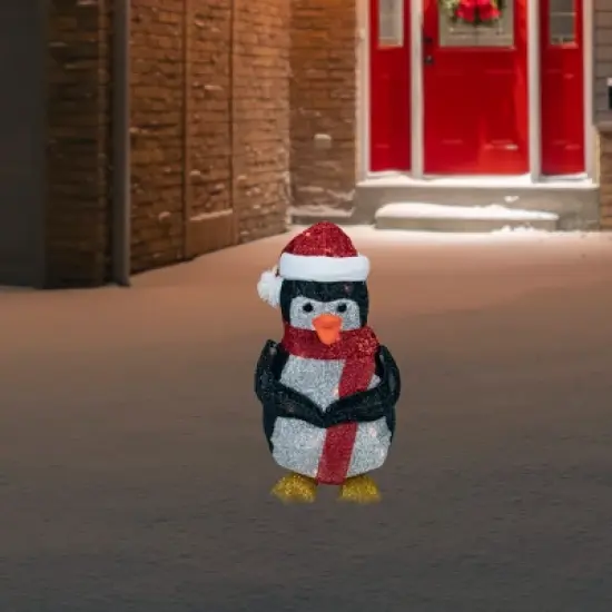 Northlight 19.5" White and Red Lighted Penguin with Santa Hat Outdoor Christmas Decoration image {1}