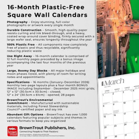 BrownTrout 2026 Chicago 12"x24" Hanging Square Wall Calendar Plastic-Free image {5}