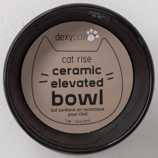 Dexypaws: Elevated Ceramic Cat Bowl, Black, 7oz, Pet Feeding Dish image {2}