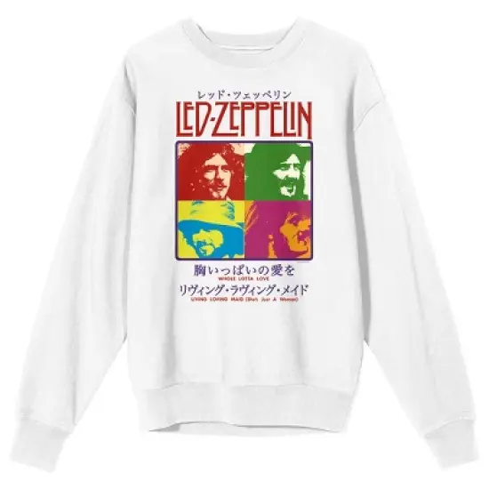 Led Zeppelin Colorful Band Member Squares Crew Neck Long Sleeve White Adult Sweatshirt image {2}