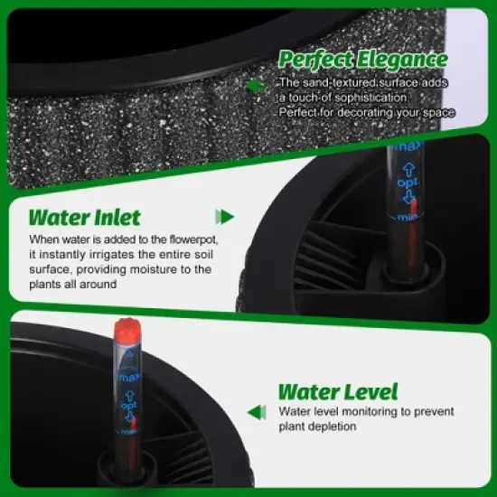 COZONY Planters Set of 2, Self Watering Plant Pots with Drainage & Water Level Monitor, Indoor Outdoor Flower Pots for Patio, Living Room, Office image {5}