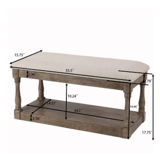 LuxenHome Upholstered Beige Linen Entryway and Bedroom Bench. image {8}