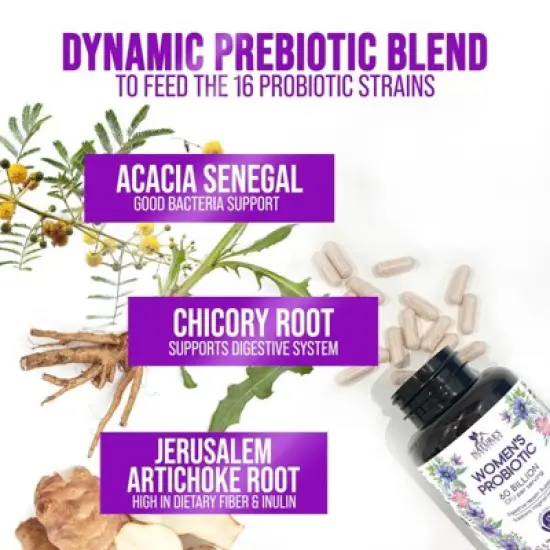 Probiotics for Women 60 Billion CFU - 16 Strains, Vaginal pH Health & Immune Support, Prebiotics & Cranberry - 120 Capsules By Nature's Nutrition image {4}