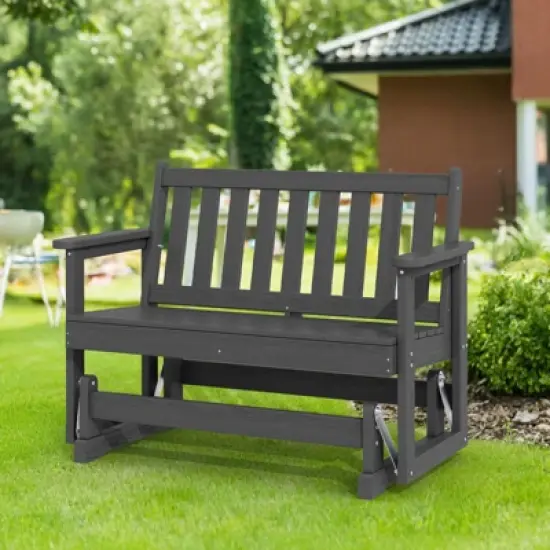 HYLEORY Outdoor Glider Rocking Chair,2 Person Bench Swings for Outside,HDPE All-Weather Resistant 2-Person Loveseat, Patio Glider for Garden Porch image {9}