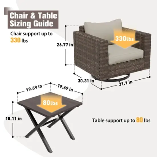 EAGLE PEAK Harbor Haven 3PCS Outdoor Swivel Glider Chairs with Side Table, Thickened Cushions & Deep Seat image {2}