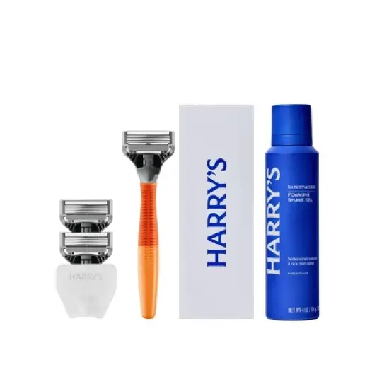 Harry's Truman Shaving Kit for Men with Razor Handle, 3 Cartridges, and Shave Gel - Orange image {10}