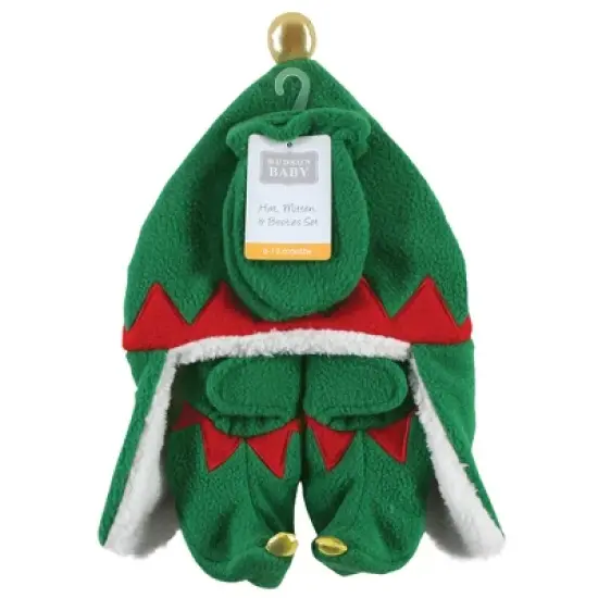 Hudson Baby Unisex Baby Trapper Hat, Mitten and Bootie Set, Green Elf image {1}