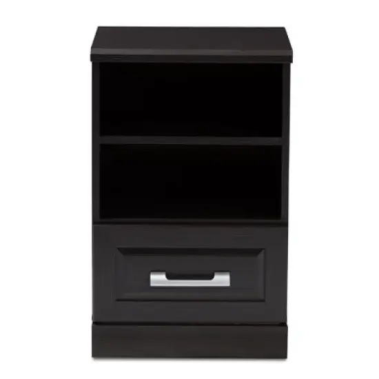 Odelia Modern and Contemporary Finished 1 Drawer Nightstand Dark Brown - Baxton Studio image {2}