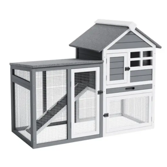 Jojoka Pet Large Rabbit Hutch, Wooden Bunny Cage with Pull-Out Tray, Ramp, Lockable Doors, Outdoor Indoor Small Animal Coop image {7}